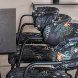 Jídelní stůl Dipp - 180*90cm - Černá / Černá mosaz+Šípové křeslo - Černé nohy - Černá květina s potiskem Fabric_6