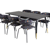 Jídelní stůl Dipp - 180*90cm - Černá / Černá mosaz+Šípové křeslo - Černé nohy - Černá květina s potiskem Fabric_6