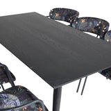 Jídelní stůl Dipp - 180*90cm - Černá / Černá mosaz+Šípové křeslo - Černé nohy - Černá květina s potiskem Fabric_6