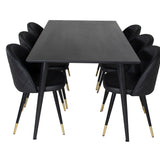 Dipp Jídelní stůl - 180*90cm - Černá dýha / celé černé nohy + Sametová jídelní židle š. Stiches - PU - Black / Black_6