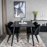 Dipp Jídelní stůl - 180*90cm - Černá dýha / celé černé nohy + Sametová jídelní židle š. Stiches - PU - Black / Black_6