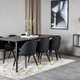 Dipp Jídelní stůl - 180*90cm - Černá dýha / celé černé nohy + Sametová jídelní židle š. Stiches - PU - Black / Black_6