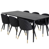 Dipp Jídelní stůl - 180*90cm - Černá dýha / celé černé nohy + Sametová jídelní židle š. Stiches - PU - Black / Black_6