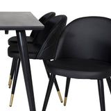Dipp Jídelní stůl - 180*90cm - Černá dýha / celé černé nohy + Sametová jídelní židle š. Stiches - PU - Black / Black_6