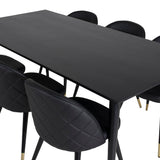 Dipp Jídelní stůl - 180*90cm - Černá dýha / celé černé nohy + Sametová jídelní židle š. Stiches - PU - Black / Black_6