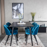 Jídelní stůl Dipp - 180*90cm - Černá dýha / celé černé nohy + Sametová jídelní židle - Modrá / Černá_6