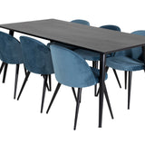 Jídelní stůl Dipp - 180*90cm - Černá dýha / celé černé nohy + Sametová jídelní židle - Modrá / Černá_6