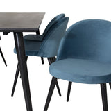 Jídelní stůl Dipp - 180*90cm - Černá dýha / celé černé nohy + Sametová jídelní židle - Modrá / Černá_6