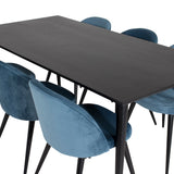 Jídelní stůl Dipp - 180*90cm - Černá dýha / celé černé nohy + Sametová jídelní židle - Modrá / Černá_6