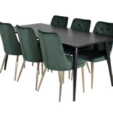Jídelní stůl Dipp - 180*90cm - Černá dýha / celé černé nohy + Jídelní židle Velvet Deluxe - Zelená / Mosaz_6