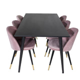 Jídelní stůl Dipp - 180*90cm - Černá dýha / celé černé nohy + Sametová jídelní židle Mosaz - Růžová / Černá_6