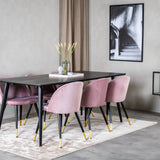 Jídelní stůl Dipp - 180*90cm - Černá dýha / celé černé nohy + Sametová jídelní židle Mosaz - Růžová / Černá_6