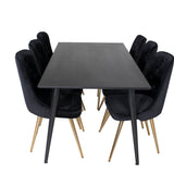 Jídelní stůl Dipp - 180*90cm - Černá dýha / celé černé nohy + Jídelní židle Velvet Deluxe - Černá / Brass_6