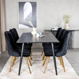 Jídelní stůl Dipp - 180*90cm - Černá dýha / celé černé nohy + Jídelní židle Velvet Deluxe - Černá / Brass_6