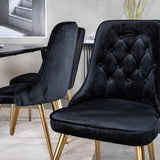 Jídelní stůl Dipp - 180*90cm - Černá dýha / celé černé nohy + Jídelní židle Velvet Deluxe - Černá / Brass_6