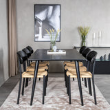 Jídelní stůl Dipp - 180*90cm - Černá dýha / celé černé nohy + Jídelní židle Polly - Černá / Přírodní _6
