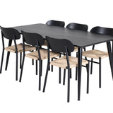 Jídelní stůl Dipp - 180*90cm - Černá dýha / celé černé nohy + Jídelní židle Polly - Černá / Přírodní _6