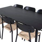 Jídelní stůl Dipp - 180*90cm - Černá dýha / celé černé nohy + Jídelní židle Polly - Černá / Přírodní _6