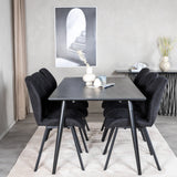 Jídelní stůl Dipp - 180*90cm - Černá dýha / celé černé nohy + Jídelní židle Gemma - Černé nohy - Black Fabric_6