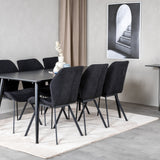 Jídelní stůl Dipp - 180*90cm - Černá dýha / celé černé nohy + Jídelní židle Gemma - Černé nohy - Black Fabric_6
