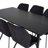 Jídelní stůl Dipp - 180*90cm - Černá dýha / celé černé nohy + Jídelní židle Gemma - Černé nohy - Black Fabric_6