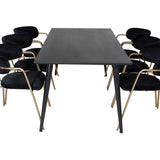 Jídelní stůl Dipp - 180*90cm - Černá dýha / celé černé nohy + Křeslo Arrow - Mosazné nohy - Black Velvet_6