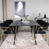 Jídelní stůl Dipp - 180*90cm - Černá dýha / celé černé nohy + Křeslo Arrow - Mosazné nohy - Black Velvet_6