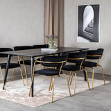 Jídelní stůl Dipp - 180*90cm - Černá dýha / celé černé nohy + Křeslo Arrow - Mosazné nohy - Black Velvet_6