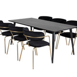 Jídelní stůl Dipp - 180*90cm - Černá dýha / celé černé nohy + Křeslo Arrow - Mosazné nohy - Black Velvet_6