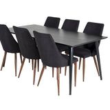 Jídelní stůl Dipp - 180*90cm - Černá dýha / celé černé nohy + Jídelní židle Leone - Ořechové nohy - Black Fabric_6
