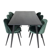 Jídelní stůl Dipp - 180*90cm - Černá dýha / celé černé nohy + Sametová jídelní židle - Zelená / Černá_6