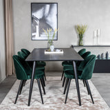 Jídelní stůl Dipp - 180*90cm - Černá dýha / celé černé nohy + Sametová jídelní židle - Zelená / Černá_6