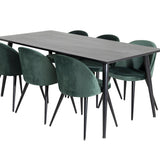 Jídelní stůl Dipp - 180*90cm - Černá dýha / celé černé nohy + Sametová jídelní židle - Zelená / Černá_6