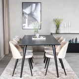 Jídelní stůl Dipp - 180*90cm - Černá dýha / celé černé nohy + Sametová jídelní židle - Béžová / Černá_6