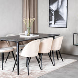 Jídelní stůl Dipp - 180*90cm - Černá dýha / celé černé nohy + Sametová jídelní židle - Béžová / Černá_6