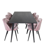 Jídelní stůl Dipp - 180*90cm - Černá dýha / celé černé nohy + Sametová jídelní židle - Růžová / Černá_6