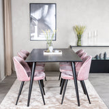 Jídelní stůl Dipp - 180*90cm - Černá dýha / celé černé nohy + Sametová jídelní židle - Růžová / Černá_6