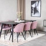 Jídelní stůl Dipp - 180*90cm - Černá dýha / celé černé nohy + Sametová jídelní židle - Růžová / Černá_6