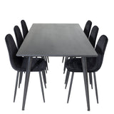 Jídelní stůl Dipp - 180*90cm - Černá dýha / celé černé nohy + Jídelní židle Polar Diamond - Černé nohy - Black Velvet_6