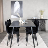 Jídelní stůl Dipp - 180*90cm - Černá dýha / celé černé nohy + Jídelní židle Polar Diamond - Černé nohy - Black Velvet_6