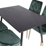Jídelní stůl Dipp - 120 cm - Černá dýha - Černé nohy š. Brass dipp+Velvet Deluxe Jídelní židle - Zelená / Brass_4