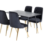 Jídelní stůl Dipp - 120 cm - Černá dýha - Černé nohy š. Brass dipp+Velvet Deluxe Jídelní židle - Černá / Brass_4