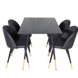 Jídelní stůl Dipp - 120 cm - Černá dýha - Černé nohy š. Mosazný dipp+Velvet Jídelní židle w. Stiches - PU - Black / Black_4