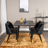 Jídelní stůl Dipp - 120 cm - Černá dýha - Černé nohy š. Mosazný dipp+Velvet Jídelní židle w. Stiches - PU - Black / Black_4