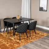 Jídelní stůl Dipp - 120 cm - Černá dýha - Černé nohy š. Mosazný dipp+Velvet Jídelní židle w. Stiches - PU - Black / Black_4