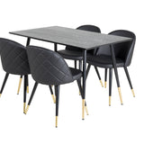 Jídelní stůl Dipp - 120 cm - Černá dýha - Černé nohy š. Mosazný dipp+Velvet Jídelní židle w. Stiches - PU - Black / Black_4