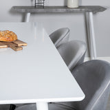 Jídelní stůl Polar 180 cm - Bílá deska / Bílé nohy + Sametová jídelní židle - Světle šedá / Černá_6