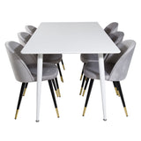 Polar Jídelní stůl 180 cm - Bílá deska / Bílé nohy + Sametová jídelní židle Mosaz - Světle šedá / Black_6
