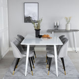 Polar Jídelní stůl 180 cm - Bílá deska / Bílé nohy + Sametová jídelní židle Mosaz - Světle šedá / Black_6