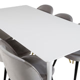 Polar Jídelní stůl 180 cm - Bílá deska / Bílé nohy + Sametová jídelní židle Mosaz - Světle šedá / Black_6